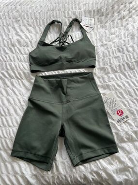 Lululemon Bike Short and Sports Bra Set - Palm Deco